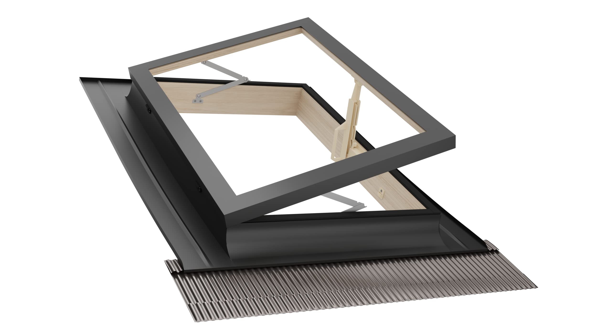 Emica - Rooflight Book Opening | Best Line Anti-Hail Glass | Fir Wood | 90° Opening Skylight (48x72 Base x Height)