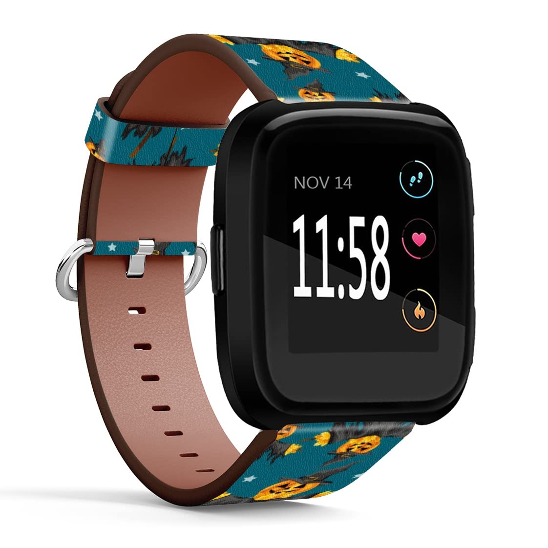 Mingdao Compatible with Fitbit Versa 2 / Versa / Versa Lite / Versa SE Patterned Leather Replacement Band (Halloween Scarecrows)
