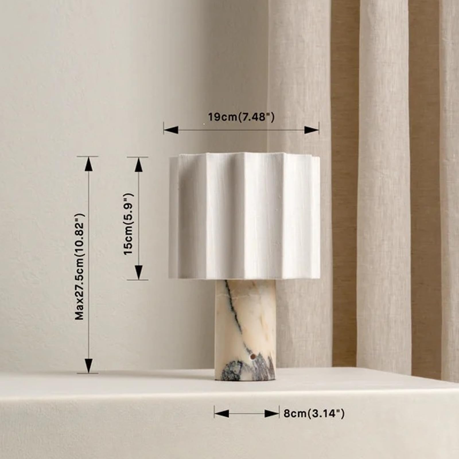 Touch Lampada da tavolo dimmerabile in marmo, luce notturna ricaricabile con luminosità a 3 velocità, paralume in tessuto per camera da letto, soggiorno, ufficio