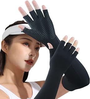 Copper Long Arthritis Gloves - Copper Infused Extra Long Fit Compression Glove for Women & Men Computer Typing, Carpal Tunnel and Support Wrist Hands Pain Relief,Fingerless,1 Pair (Medium)