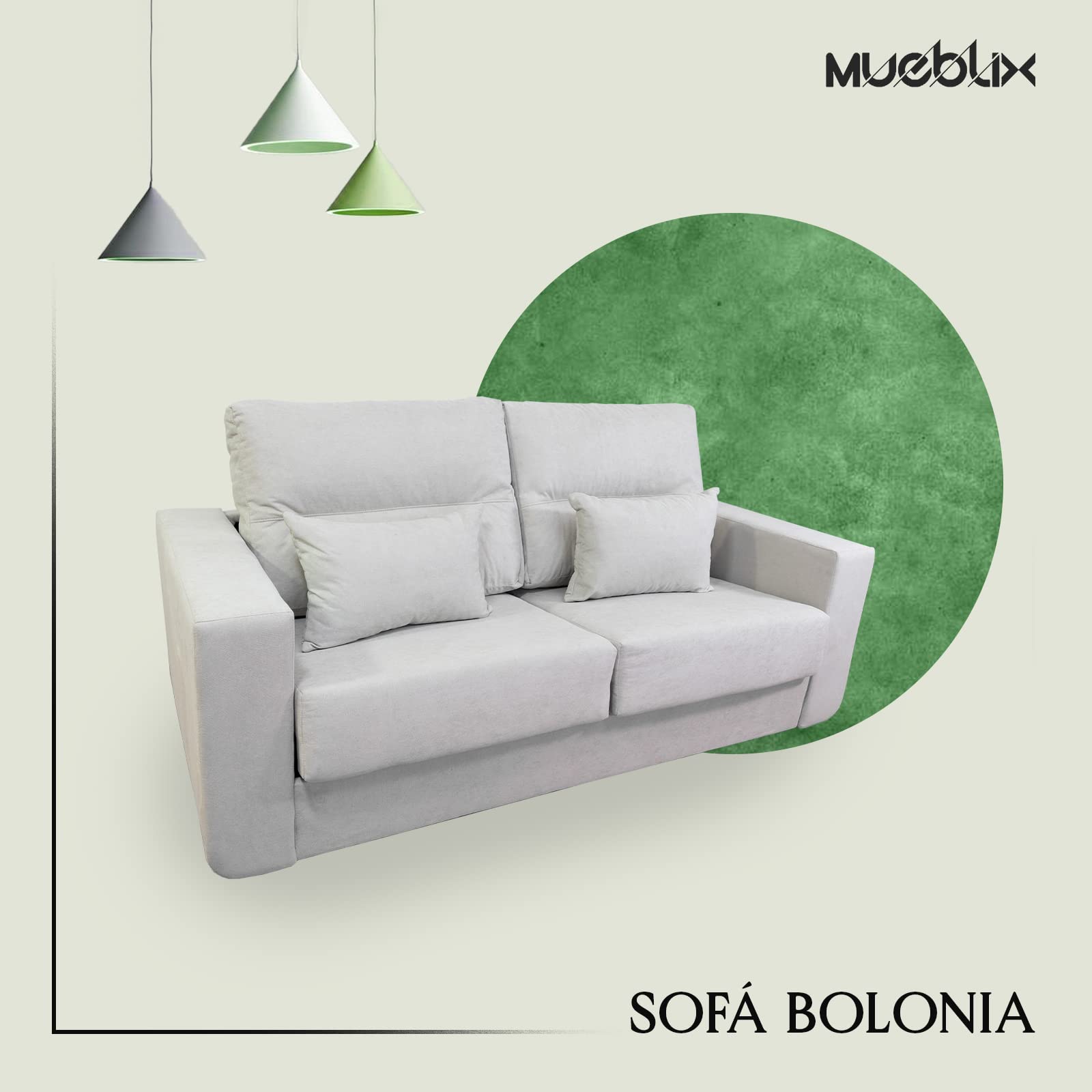 MUEBLIX.COM | Sofa Cama Italiano BOLONIA | Sofas de Salón Modernos | Asientos y Respaldo Espuma | Sofa Tapizado en Tela y Armazon de Madera de Pino | Color Gris Claro
