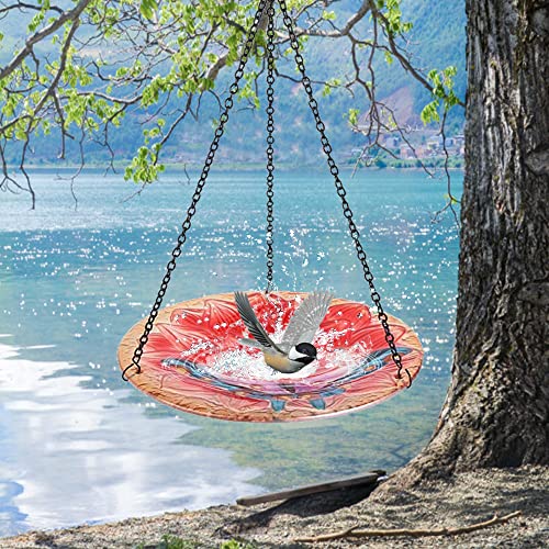 HONGLAND Hanging Bird Bath Glass Bird Feeder Bowl Butterfly Birdfeeders Hanging for Outdoor Garden Yard - Thumbnail 2