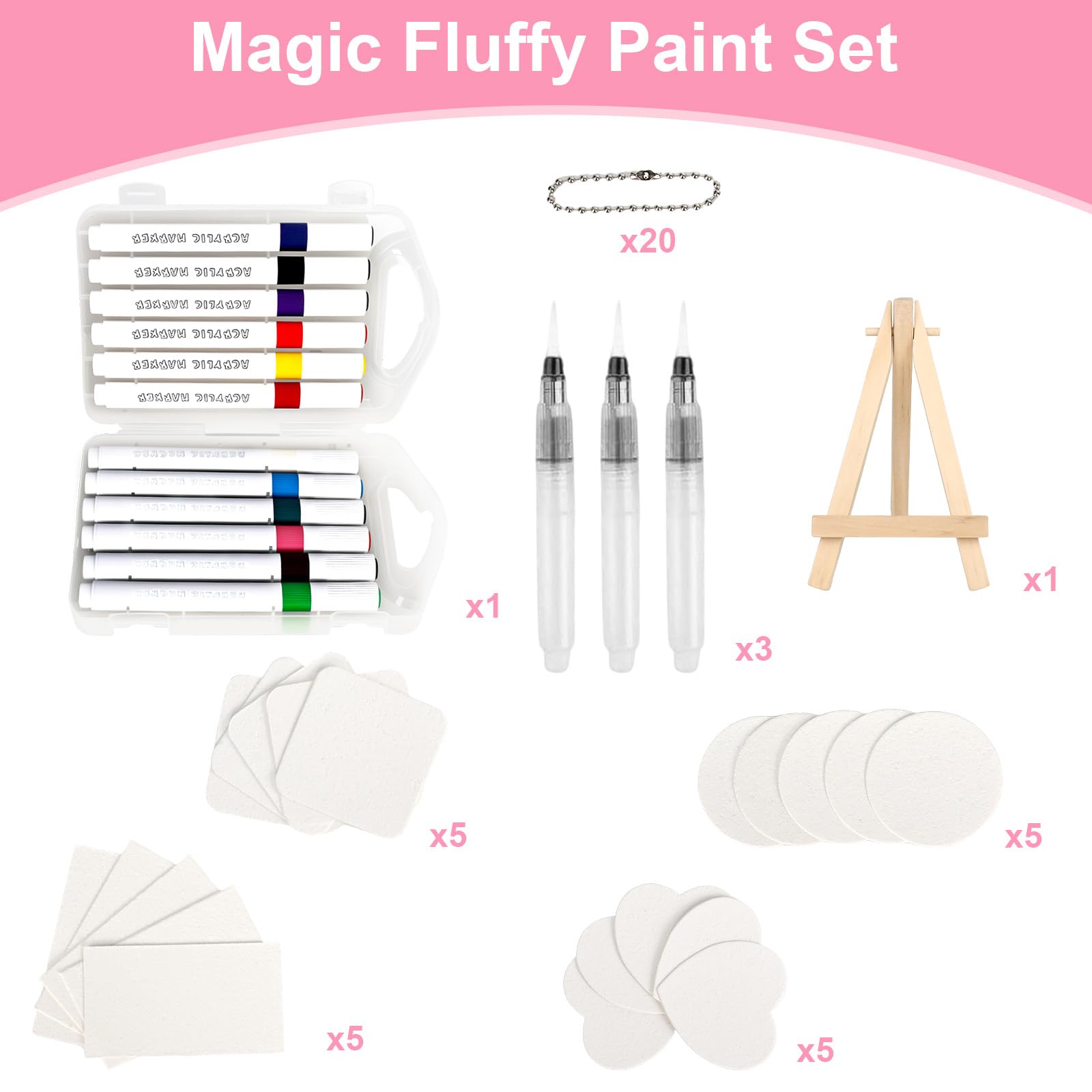 Rzspher Magic Puffy Paint 3D magiczna gąbka na płótnie, tekstura bąbelków, pusty papier do rysowania, z 12 pisakami akrylowymi, wodoodporny, 2 pisaki wodne, drewniana rama wiórowa, 20 koralików