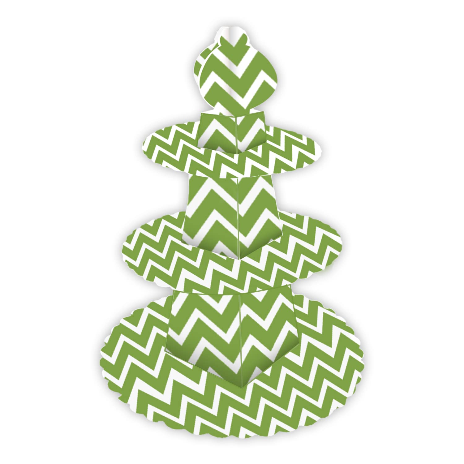 Aex Green Zigzag 3 Tier Cake Stand Cardboard | Birthday Cupcake Stands | Cake Stand For Afternoon Tea Stands | Biodegradable Round Food Stand Display | Dessert Cupcake Holder |
