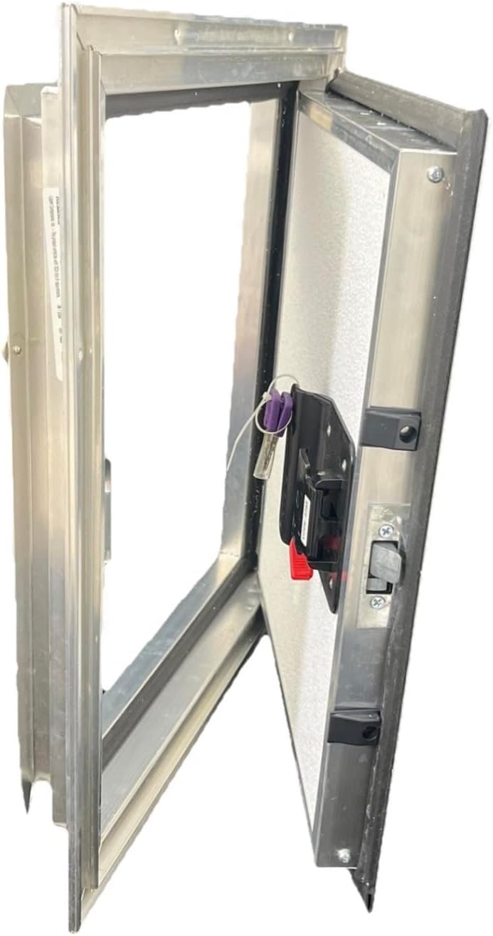 RV Travel Trailer Camper Fifth Wheel Motorhome Baggage Storage Compartment Cargo Access Door 16” X 18” with Global Link Latch, White with Aluminum Trim