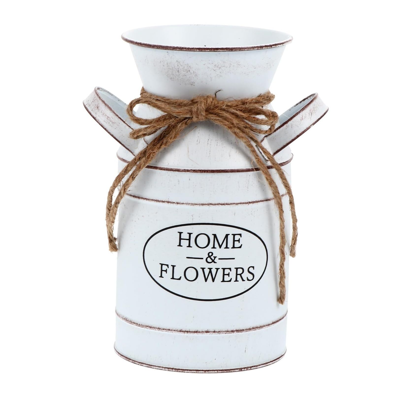 Flower Vases Rustic Floral Vase Vintage Metal Milk Jug Flower Decoration White Iron Arrangement Pot Desk Decor