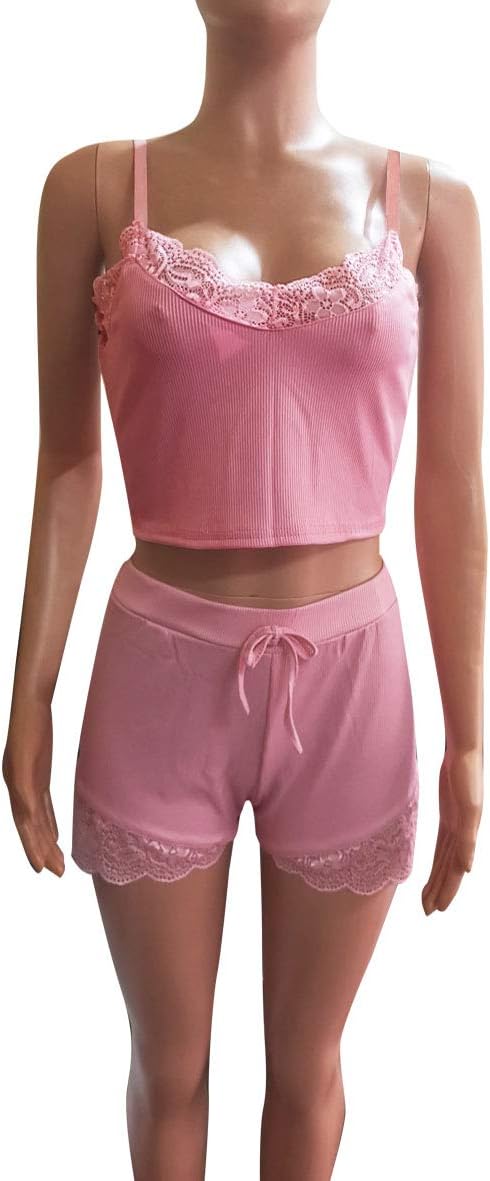 RUEWEY Women's V-Neck Sleeveless Pajamas Set Lace Cami Set with Short Pants Sleepwear PJ Set Nightwear - Image 5
