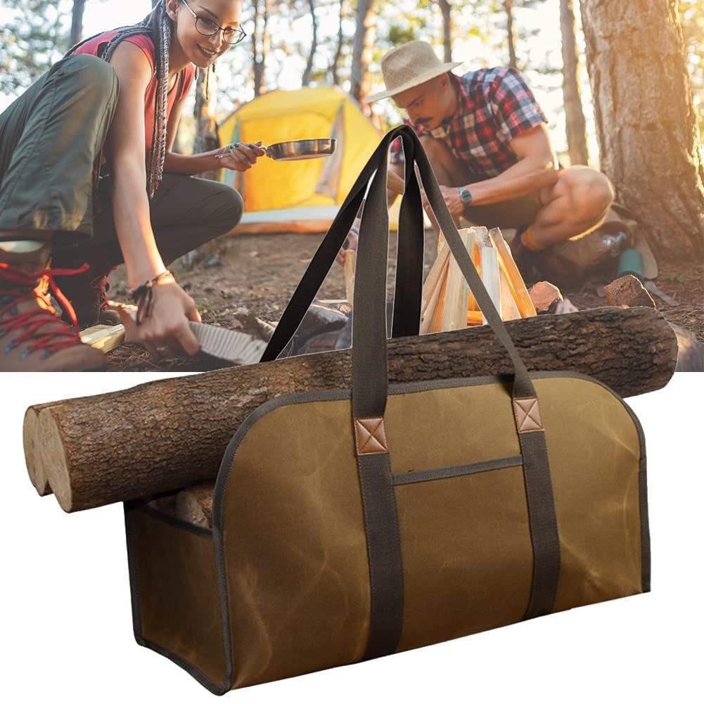 DYK&NX Grande Tela Borsa per Legna da Ardere, Impermeabile Camino Tronchi Borsa di Stoccaggio in Legno, per Caminetti, Stufe a Legna, Legna da Ardere, Campeggio, Spiagge (Grey : Brown)