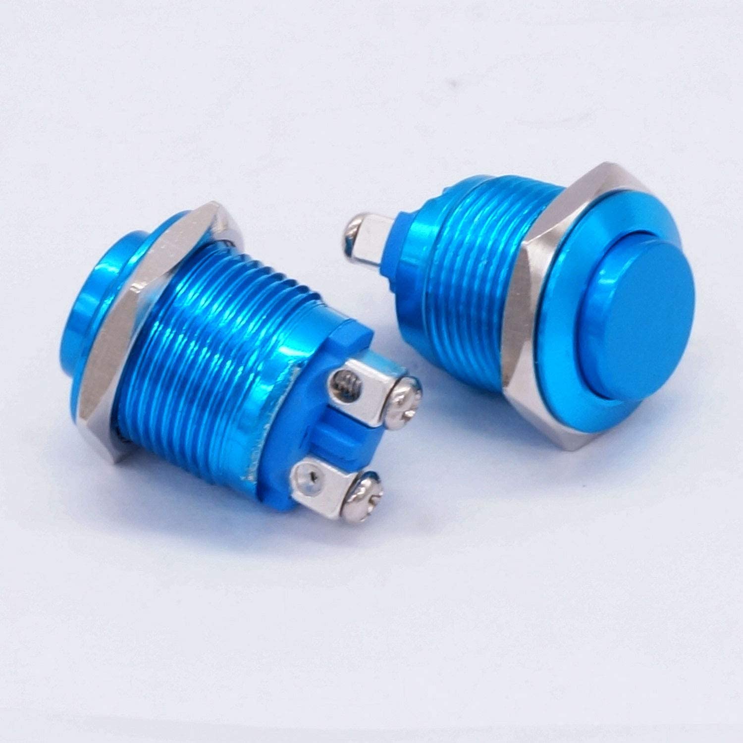 SCHIK 2 pezzi 16 mm 5/8 rotondo rosso metallo momentaneo interruttore a pulsante 1NO SPST 3A/12-250V per interruttore auto industriale (colore: argento