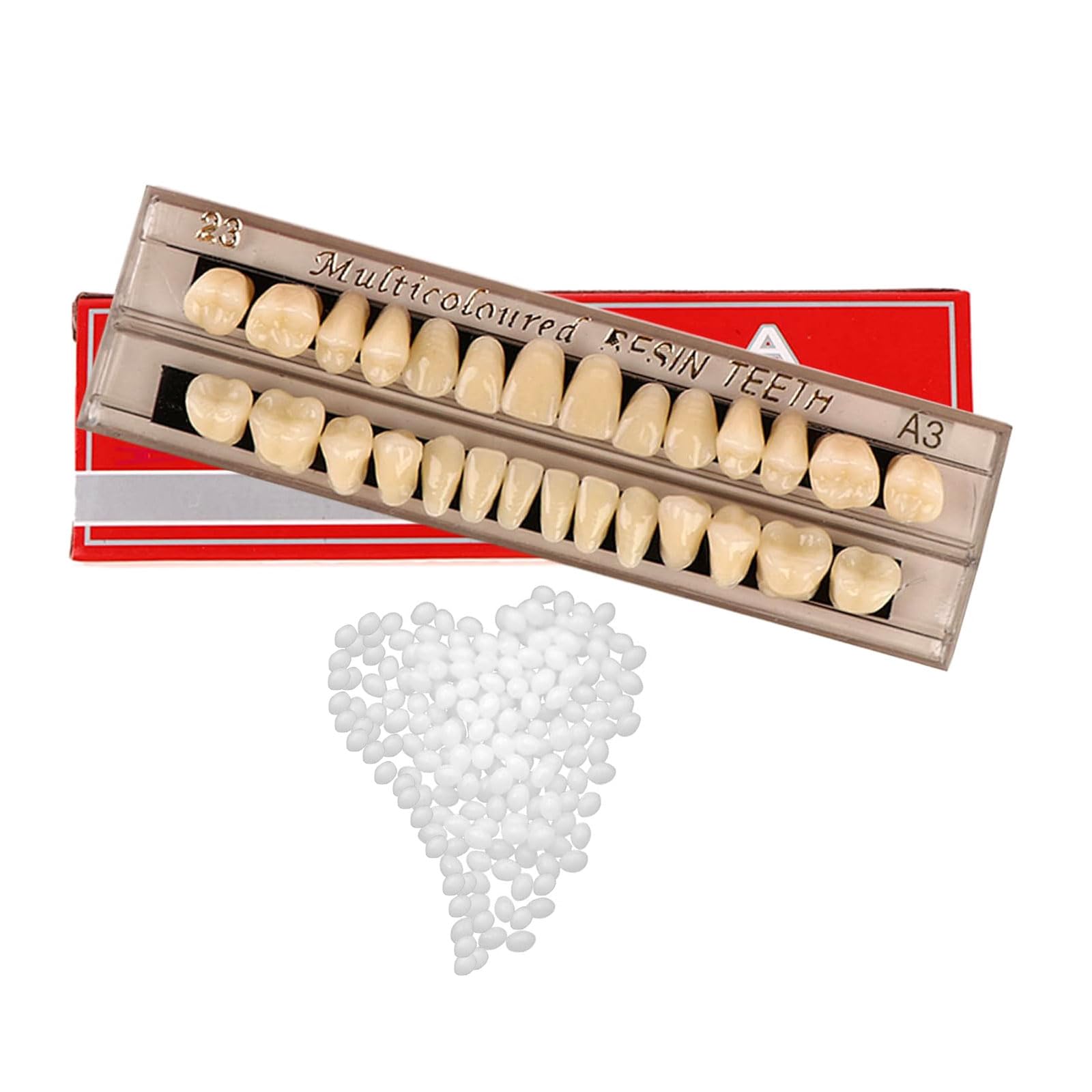 ShuaWd k歯 欠けた応急処置 仮歯 入れ歯ケア 歯科用アクリル 樹脂 義歯キット ハロウィンホラーの小道具 ホワイト義歯23 アップ&ダウン歯科 28個/セット (義歯A3+歯科用レジン-5g)