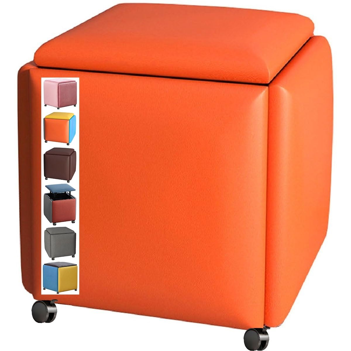 GDMDPTE 5-in-1 Stackable Ottoman Cube Seat Versatile Pouf Stool with Wheels Footrest Storage Bench and Footstool Perfect for Living Room Bedroom and Entryway