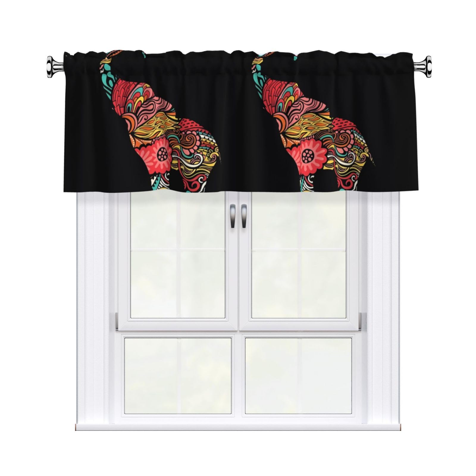 HJFCZH WHJSSF Beautiful Elephant Prints 54x18in Curtain Valance - Peach Skin Polyester Kitchen Cover with Light Filtering Floral & 3" Rod Pocket