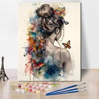 TUMOVO Acrylic Paint by Numbers Kit for Adults Woman with Butterflies