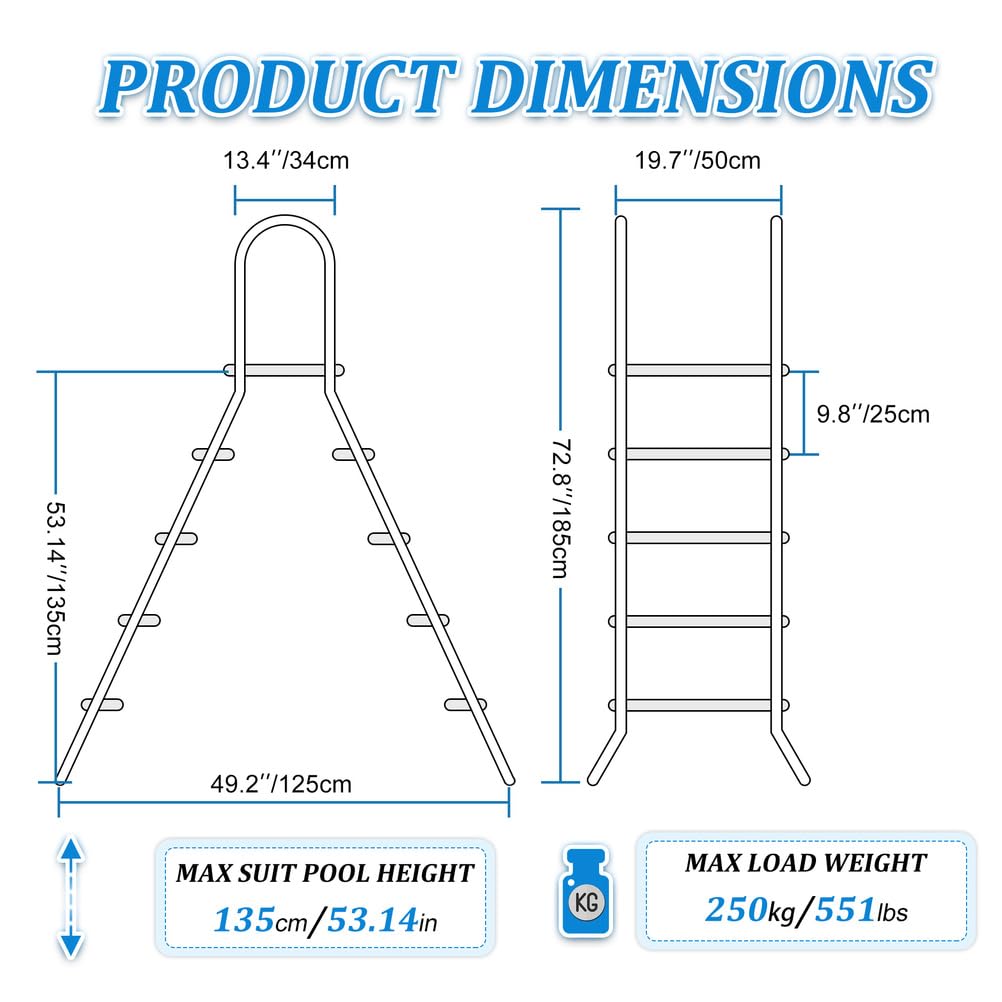 Scaletta Piscina Fuori Terra in Acciaio Robusto 135cm, Scala Piscina Fuori Terra a 4 Gradini a Doppio Lato, Gradini per Piscina Fuori Terra Resistenti, capacità 250kg**