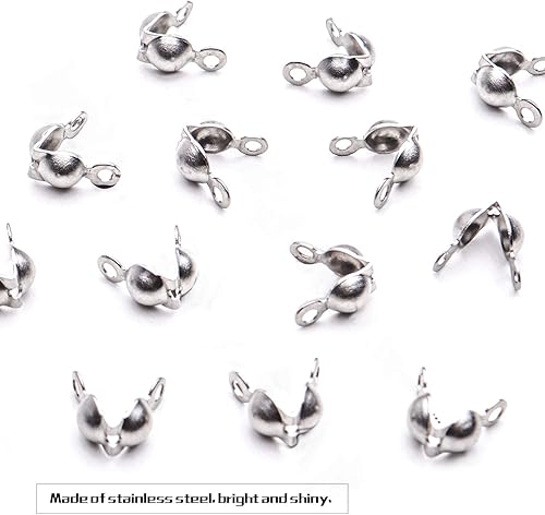 Miniatura 7 de BronaGrand Calotte Ends, 200 piezas de acero inoxidable abiertas cubiertas de nudo de concha plegables para collares, pulseras y joyas