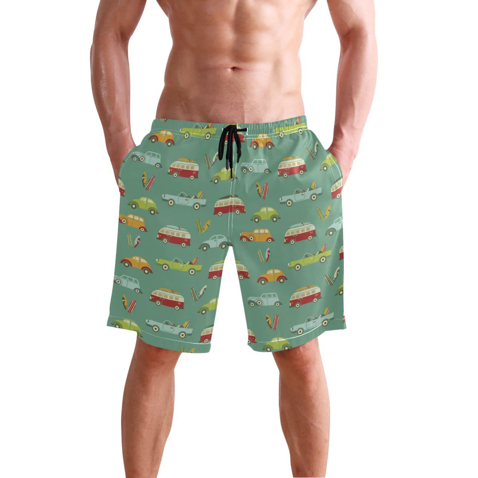 Surf Bus Car Surfboards Men's Swim Trunks Beach Shorts Quick Dry Swim Board shorts With Pockets M
