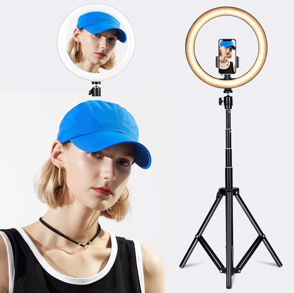 Gugusure 10" Led Ring Light with Tripod Stand & Phone Holder, Dimmable Desk Makeup Ring Light for Live Streaming/Make Up/YouTube Video, Selfie Ring Light with 3 Light Modes and 10 Brightness Level