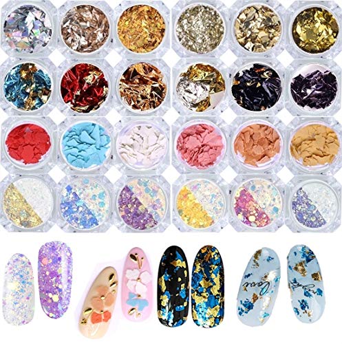 Umillars Nail Art Glitter Set(Chameleon Glitter Sequins,Foil Nail Chip,Mirror Powder Paillette Irregular Flakes,Mica Flakes) Holographic Sequins Manicure DIY Nail Art 3D Decoration