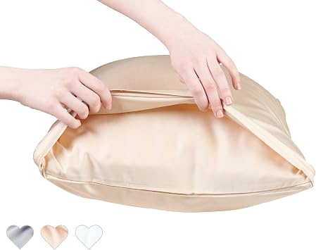 غطاء وسادة مضاد لحب الشباب - مقاس قياسي 26x20، بيج، نمط مغلف - معتمد من Oeko-TEX - 75% فيسكوز مشتق من الخيزران، 25% مودال لجودة ناعمة وجيدة التهوية وممتصة للرطوبة