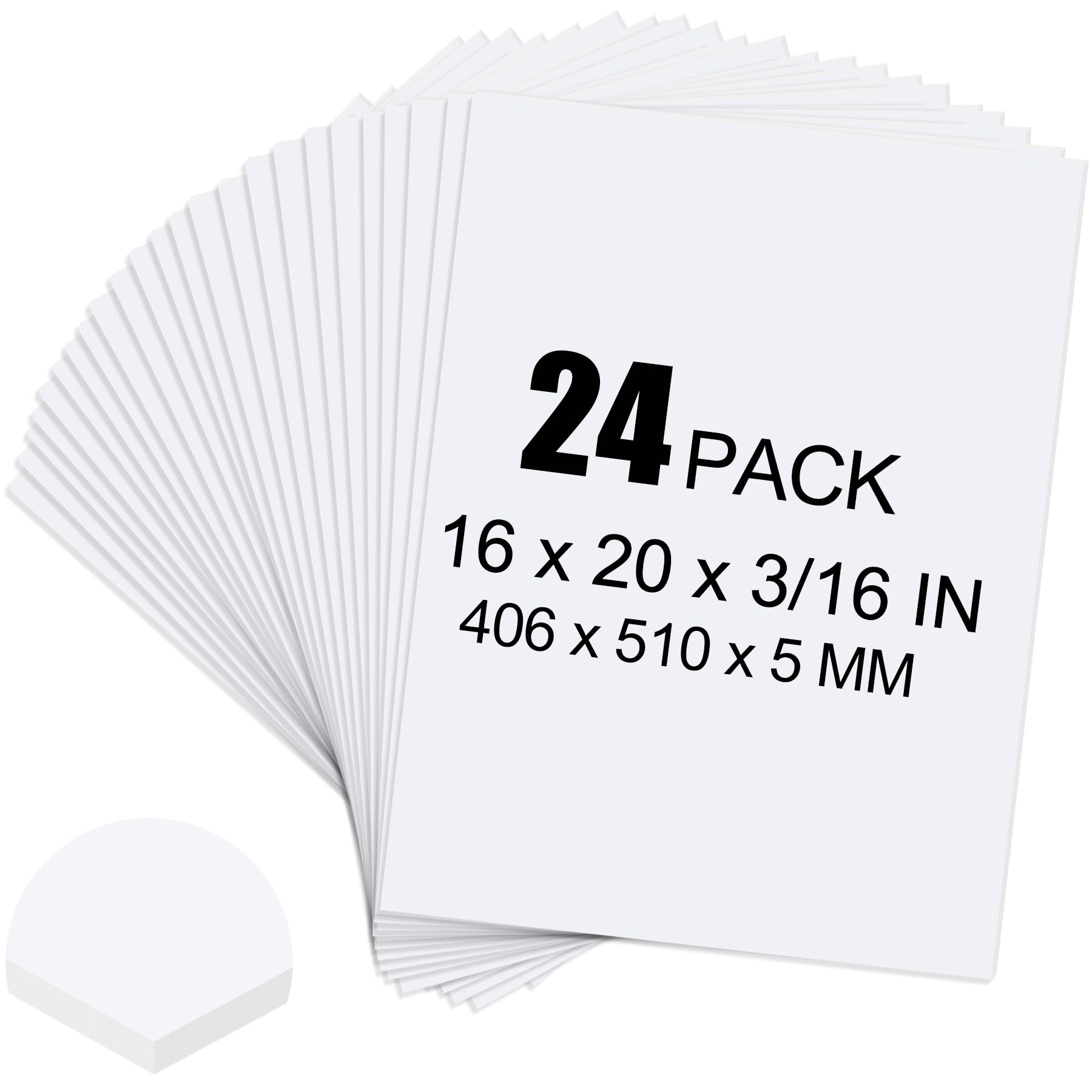 ToLanbbt 24 Pack White Foam Board, 16 x 20 x 3/16" Thick Foam Core Acid Free Poster Foamboard for Art Craft Projects, Painting, Displaying, Signage, Wedding, School