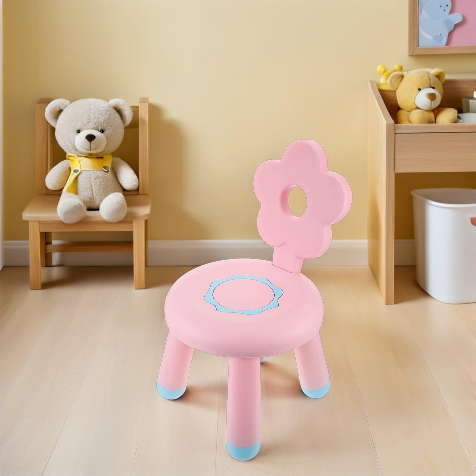 OUNONA Taburete Infantil de Plástico Rosa, Pequeño y Portátil
