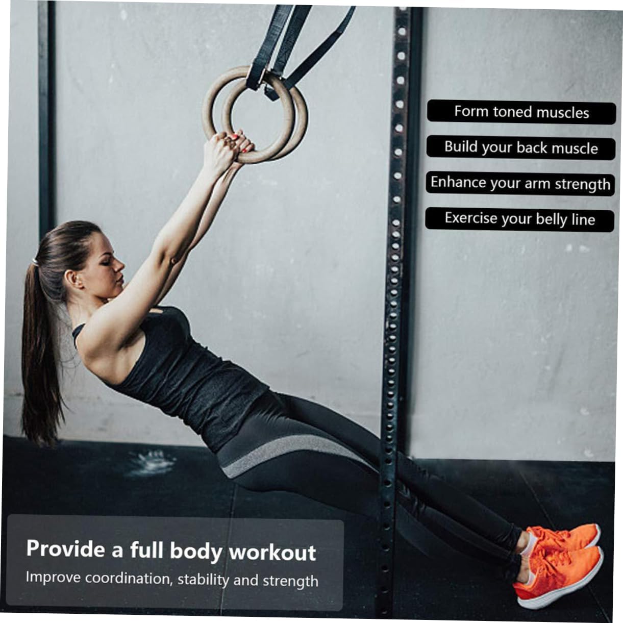 Wood Gymnastics Rings Adjustable Fitness Rings for Strength Training Versatile Exercise Equipment for Pull Ups Dips and Full Body Workouts Includes Heavy Duty Straps