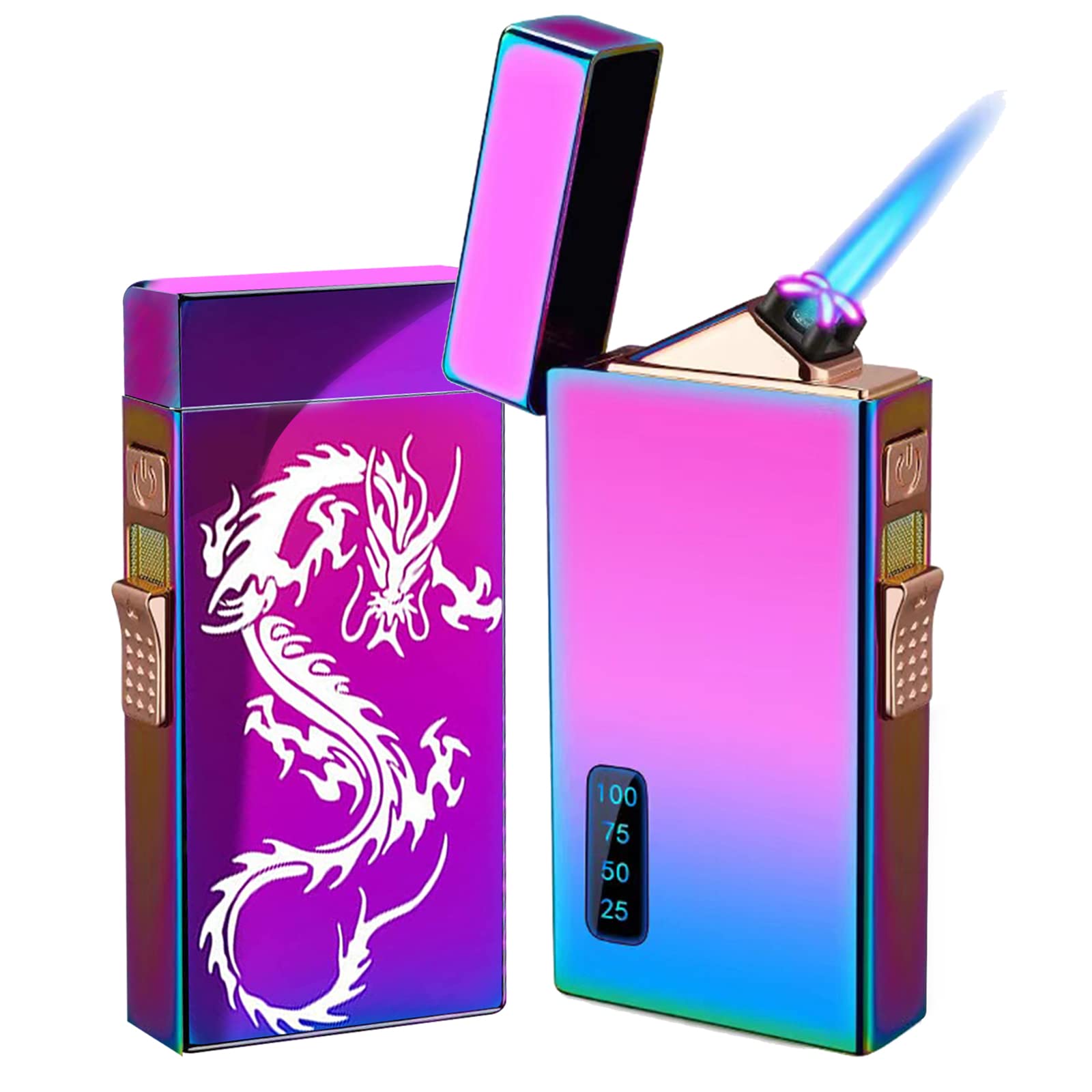 Arc Lighter and Butane Lighter 2 in 1, Jet Flame Torch Lighter Refillable Butane Electric Lighter, USB Rechargeable Lighter Windproof Infinity Lighter for BBQs,Candle,Camping(Rainbow Dragon)