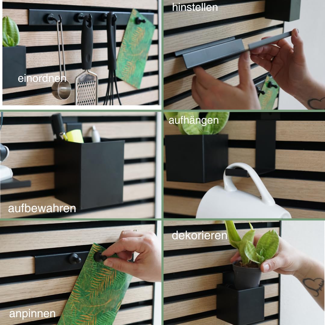 Steinmine - Designmanufaktur Wandorganizer (60 x 120 cm) - Akustikpaneel mit Eichenholzlamellen - inkl. Zubehör - einfache Montage - für Büro, Flur, Küche, Bad und mehr