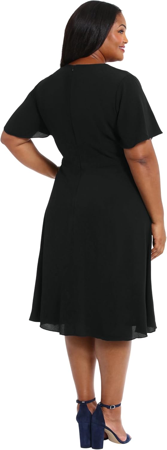 London Times Women's Rosette Flutter Sleeve Fit and Flare Duchess Guest of Shower Mother of The Bride Feminine