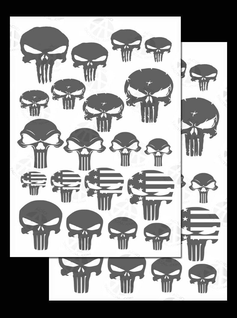 2PACK Camouflage EasyPeel Spray Paint Cerakote Camo Gun Stencils SKULLS