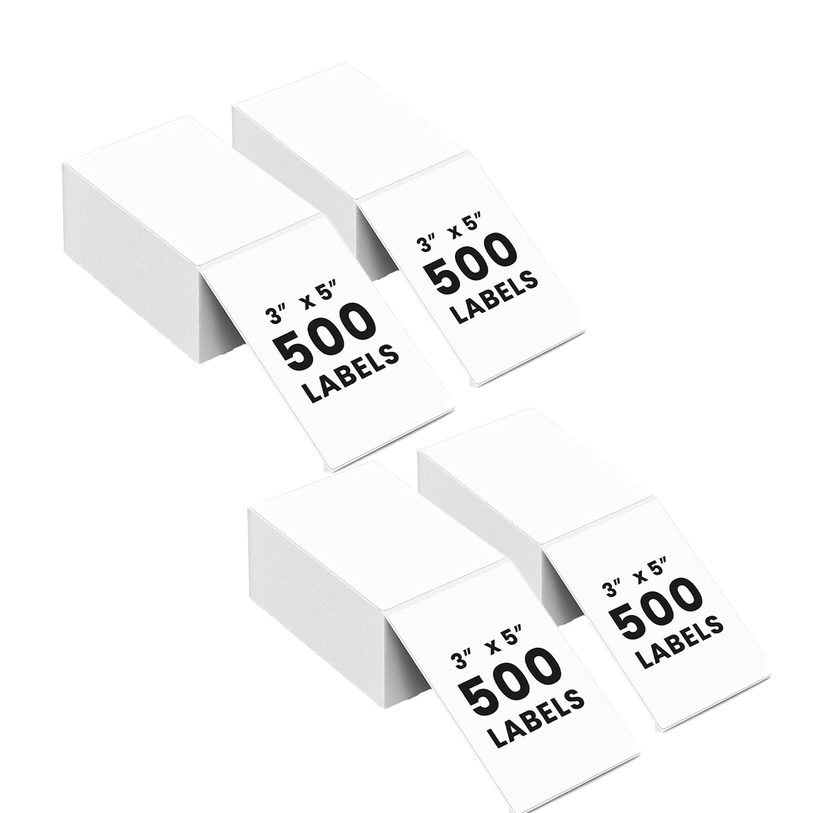 Etichette termiche, 3 x 5 etichette termiche piegate a ventaglio bianche perforate per spedizione, 70 g, impermeabili, per spedizioni espresse, autouso, forte adesivo (7,6 x 12 cm, 4 confezioni da 500