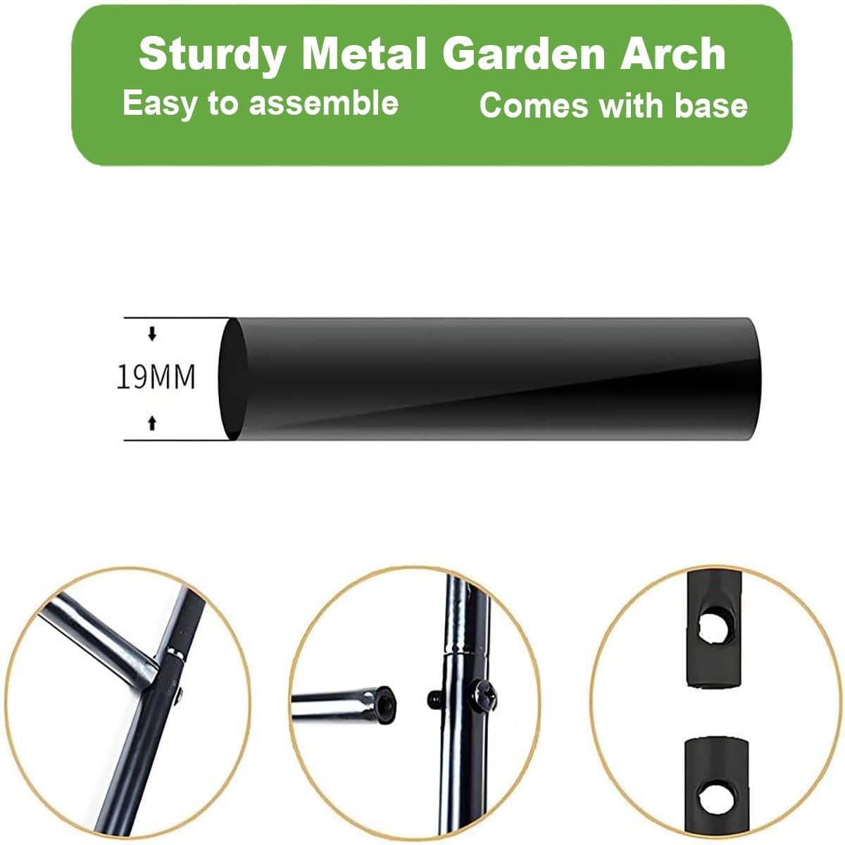Metalowy łuk ogrodowy do róż pnących, 220 cm wysokości, na zewnątrz, krata, solidny łuk kwiatowy, na patio, taras, dekoracja ślubna, czarny (szer. 120 x wys. 220 cm)