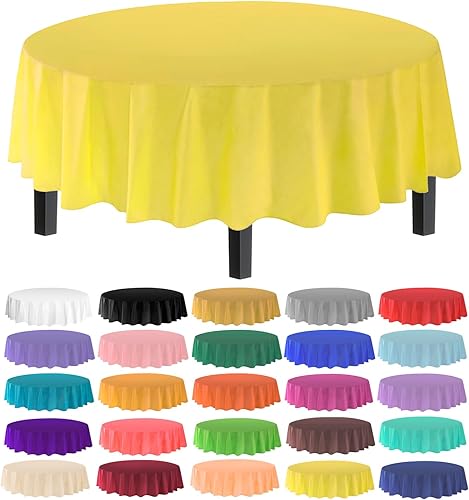 Miniatura 44 de allgala Manteles redondos desechables de plástico de alta calidad, paquete de 12, 84 pulgadas (7 pies), impermeables, resistentes a las manchas,