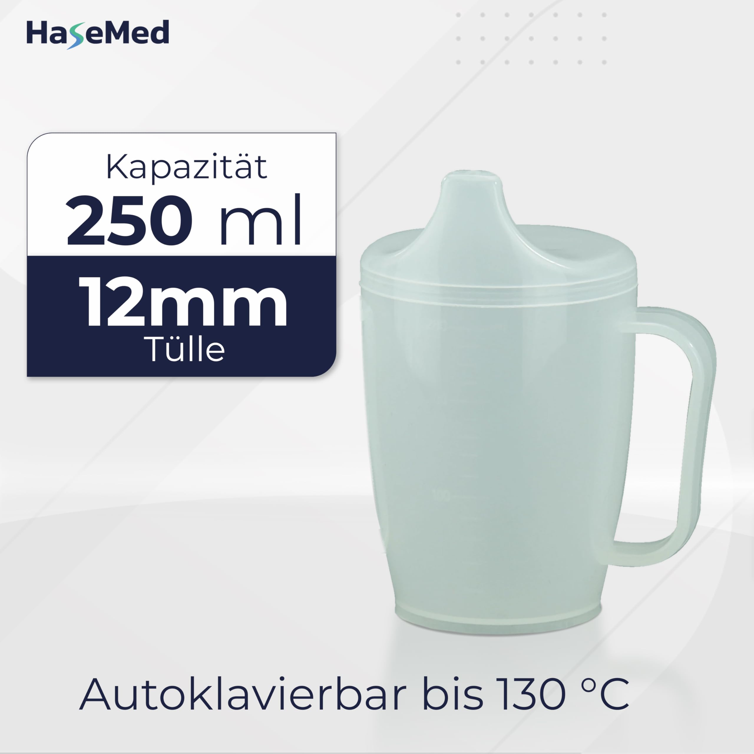 HaseMed kubek do picia z uchwytem i tulejką (1 sztuka) – ergonomiczny kubek do bezpiecznego picia bez rozlania, idealny dla seniorów i osób z ograniczoną funkcją dłoni – wytrzymały i trwały, 12 mm