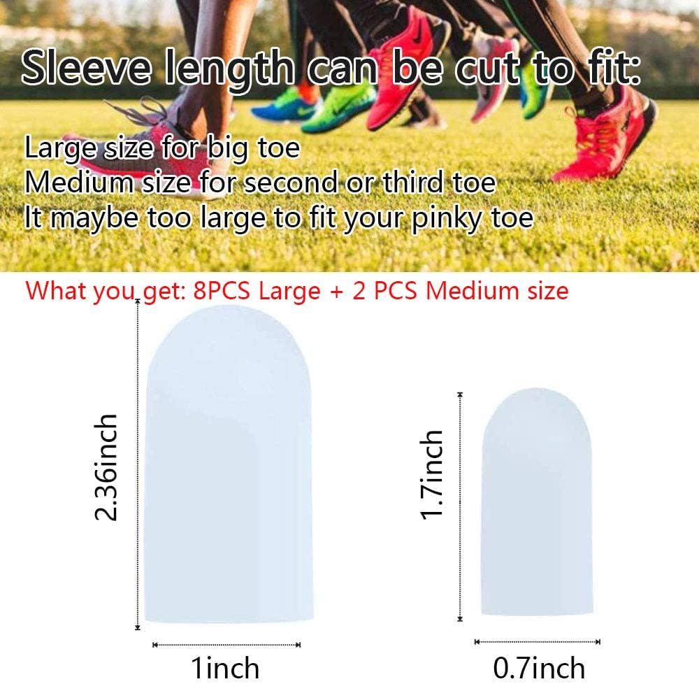 Hoogoo 10 Pack Big Toe Caps and Protectors, Gel Toe Covers, Protect Toe from Rubbing, Ingrown Toenails, Corns, Blisters, Hammer Toes and Other Painful Toe Problems