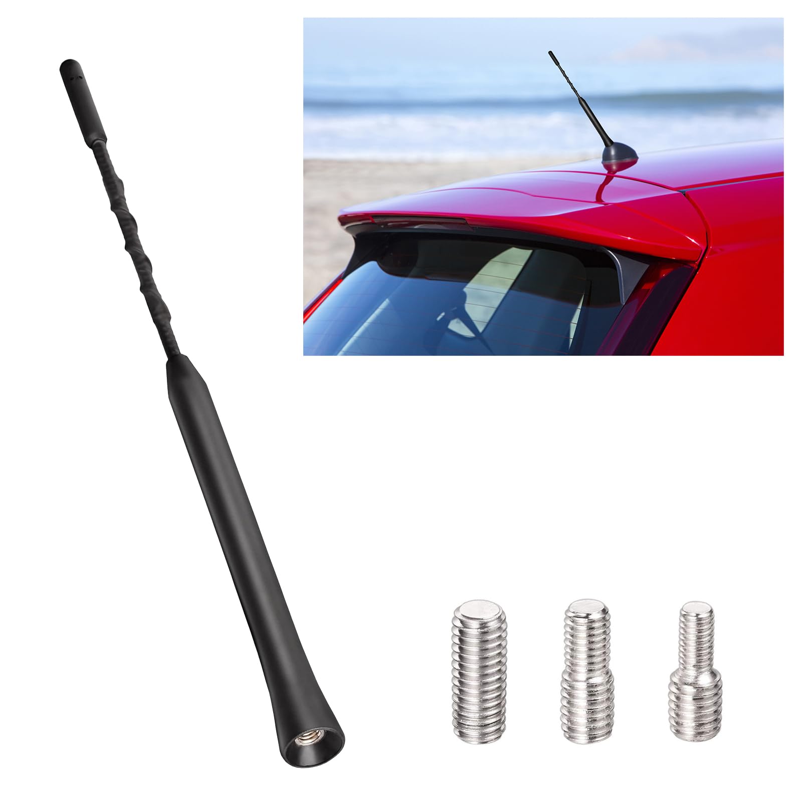 AMTAM Universal Vehicle Roof Mount Flexible Rubber car Antenna AM FM antenna car roof antenna car 23cm/9inch car radio antenna with M4 M5 M6 Threaded Adapter Suitable for most models etc