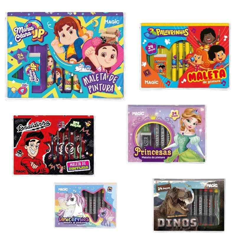 KIT Escolar Infantil Maleta Estojo De Pintura - Canetinhas - Aquarela 24 Pçs (24Pç Maria Cla E JP)