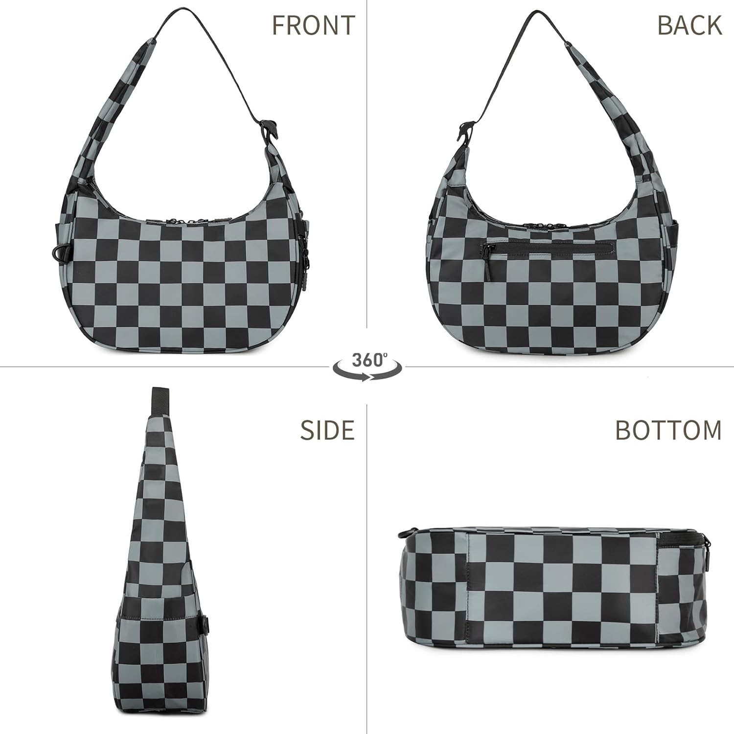 FODOKO Crescent Shoulder Bag for Women Checkered Purse Small Cute Clutch Hobo Handbags Nylon Quilted - Image 6