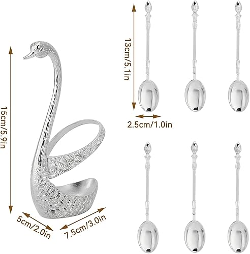 Miniatura 6 de LIZEALUCKY Juego de cucharas con soporte de base de cisne, 6 cucharas de postre, juego de cubiertos de postre, pequeñas cucharas delicadas para