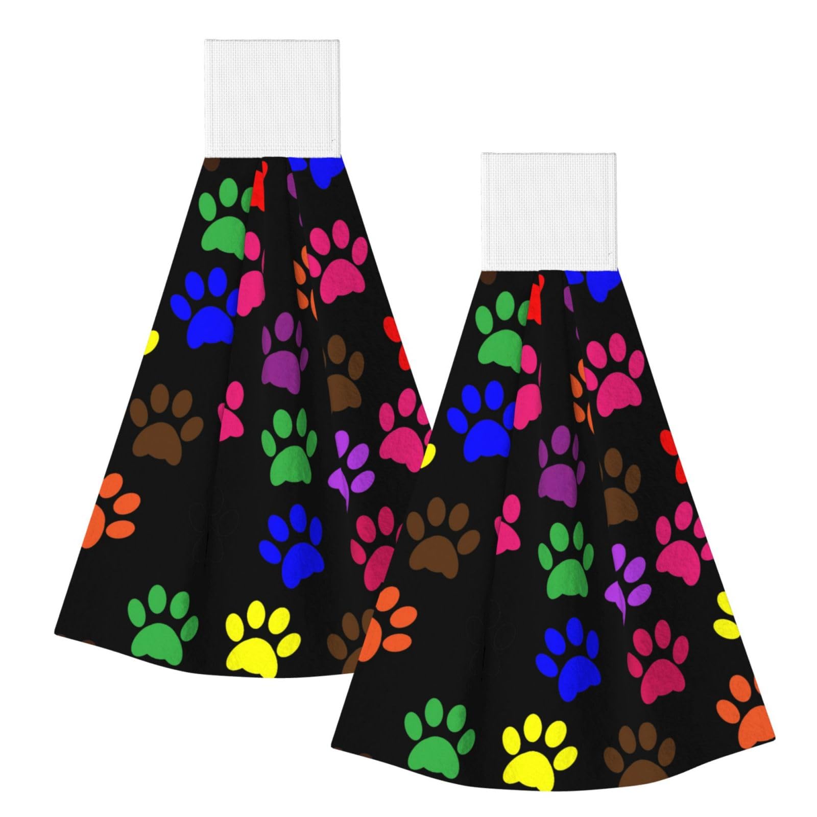 DOPKLNA Paw Prints, 2 Pcs Hanging Coral Fiber Hand Towels for Bathroom, Absorbent Kitchen Towels