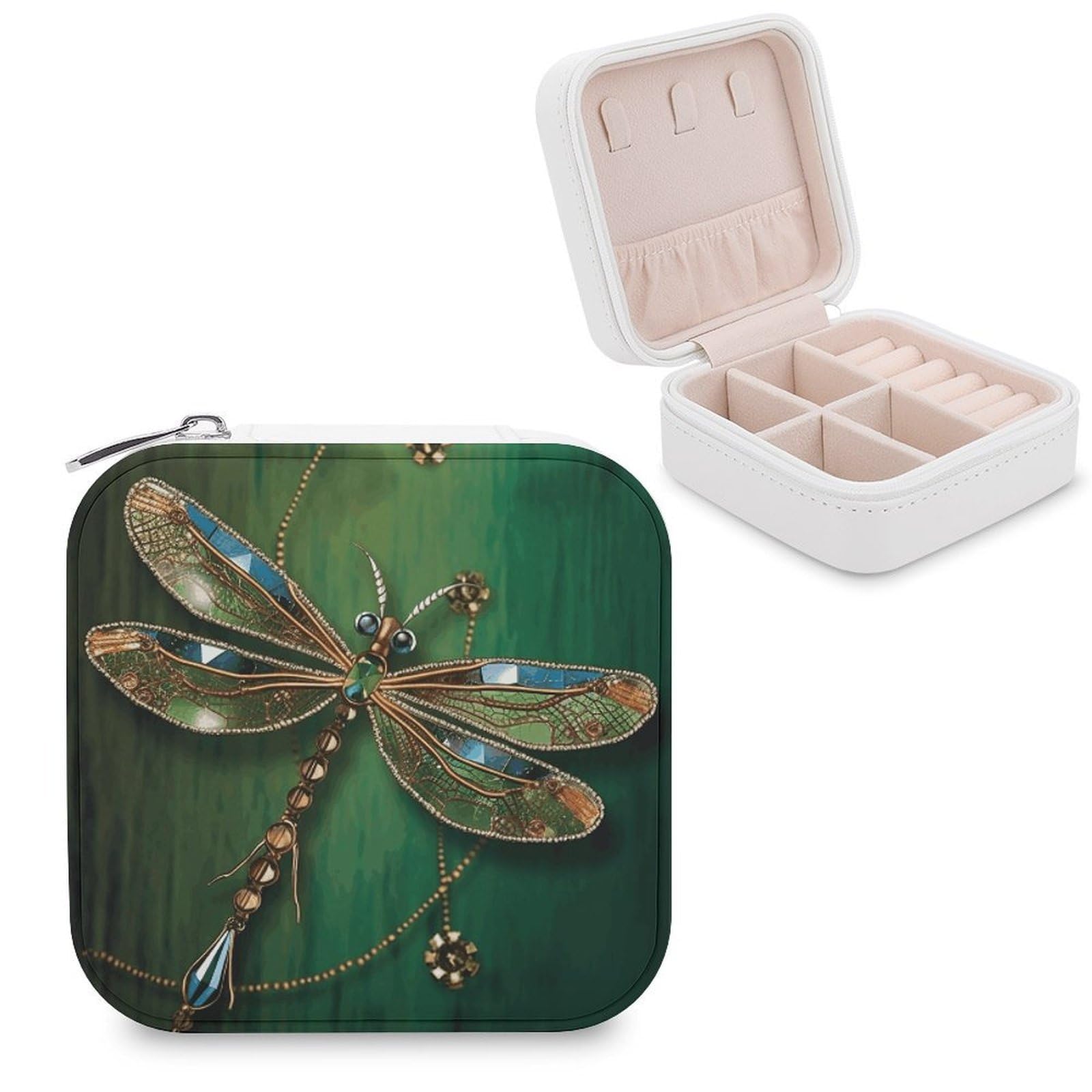 VstaDank Jewel Dragonfly Jewelry Box Exquisite Leather Jewelry Organizer Portable Trinket Organizer Fashion Travel Jewelry Case for Rings Earrings Necklaces Unique Gifts for Women