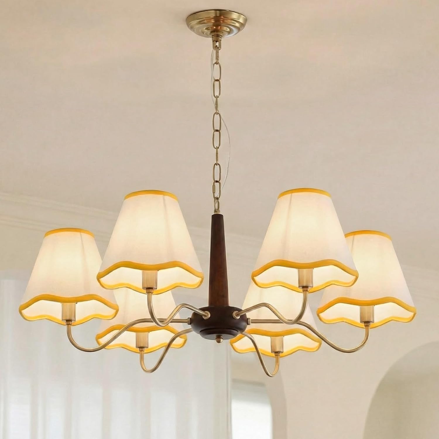 VIHOSE Set of 3 2.9" Top x 5.9" Bottom x 5.1" Height Lamp Shade with Petal Edge Set of 3 Chandelier Shades Fabric Scalloped Lampshade for Floor Wall Lamps Table Living Room Bedroom (Yellow Edge)