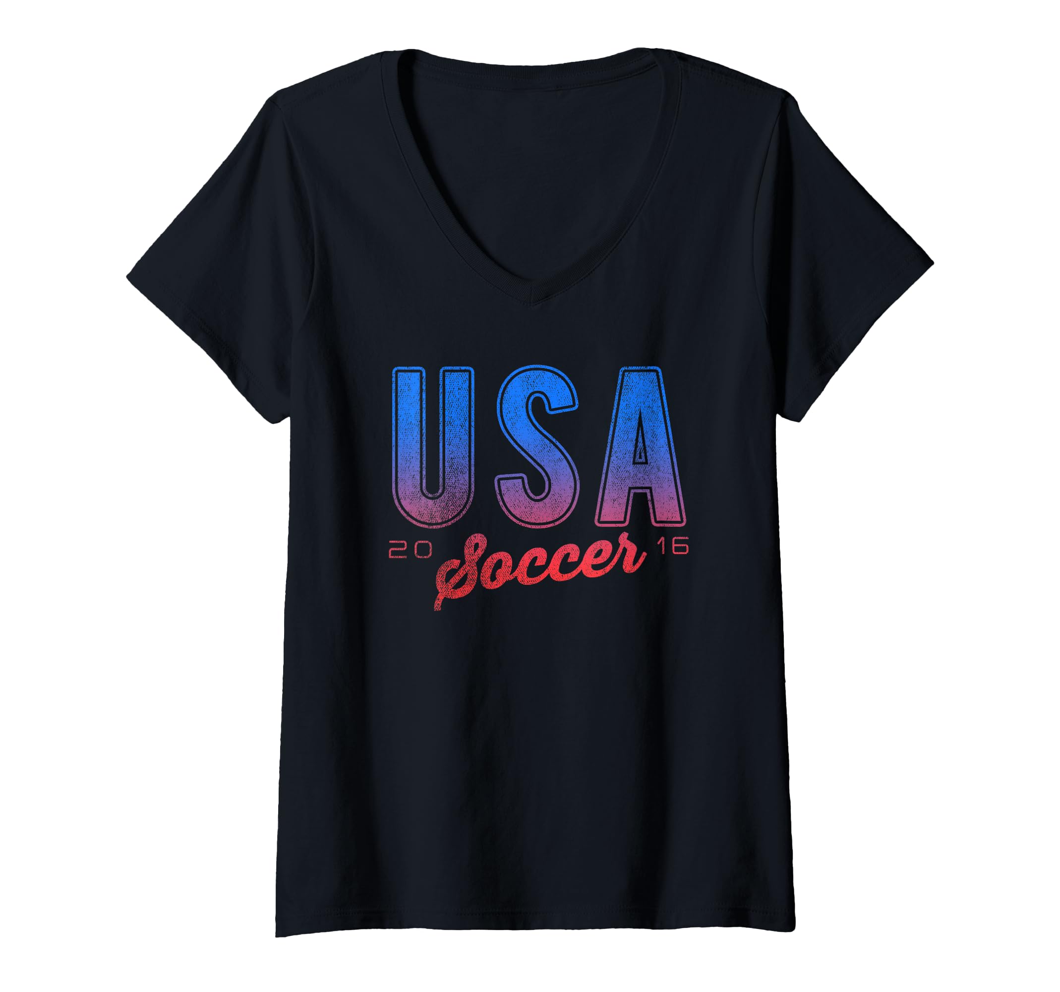 Donna USA Soccer 2016 Pink Purple Text Maglietta con Collo a V