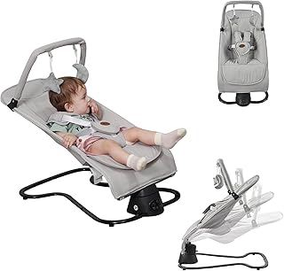 2 in 1 Baby Bouncer & BabySwing for Infants, Electric BabySwing with 5 Speeds and Comfortable Fabric,Soothing Infants Bouncy Seat with Music and Timer for Infants 0-6 Months (Light Grey)