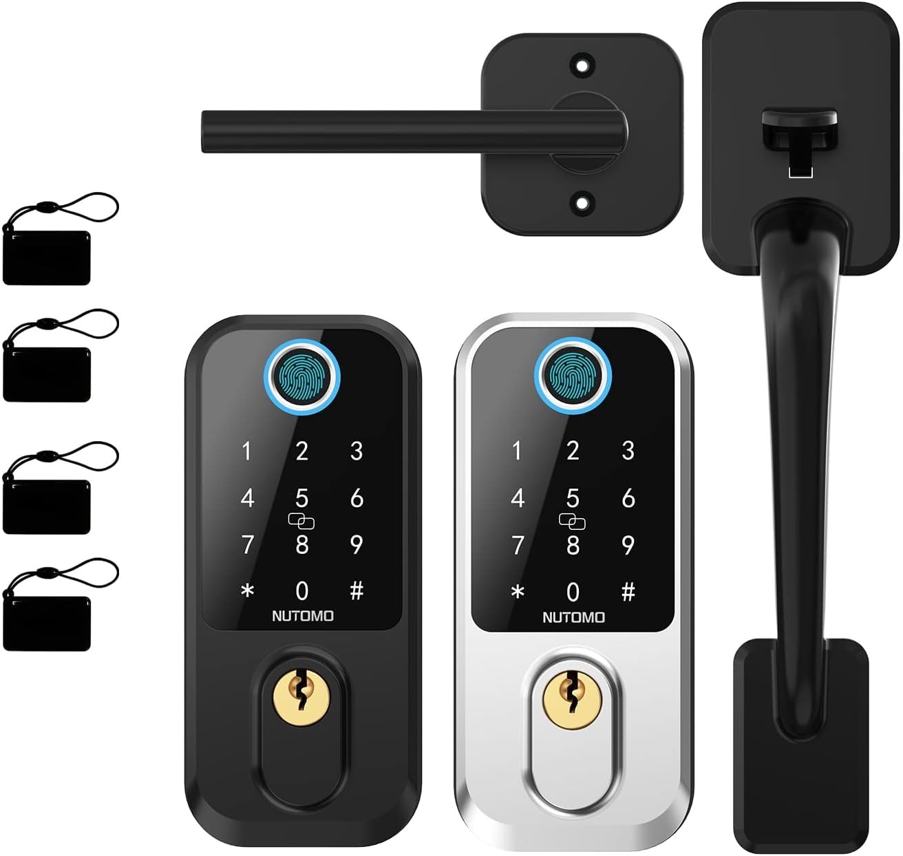 Nutomo Fingerprint Smart Lock with Handle Set for Front Door Keyless Entry Door Lock with