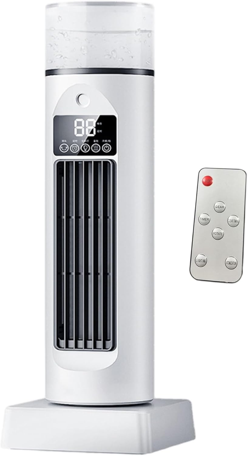 Air Cooling Fan, 2-in-1 6 Wind Speeds Tower Fan with Humidification, 120° Oscillating, 6H Timer, Silent, LED Display Portable Air Conditioner with Remote for Bedroom Living Room Office, White..
