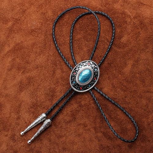 Image of Jeilwiy Bolo Tie for Men Western Cowboy Tie Necklace Gold Bolo Tie Leather Necktie Halloween Tie Accessories for Women