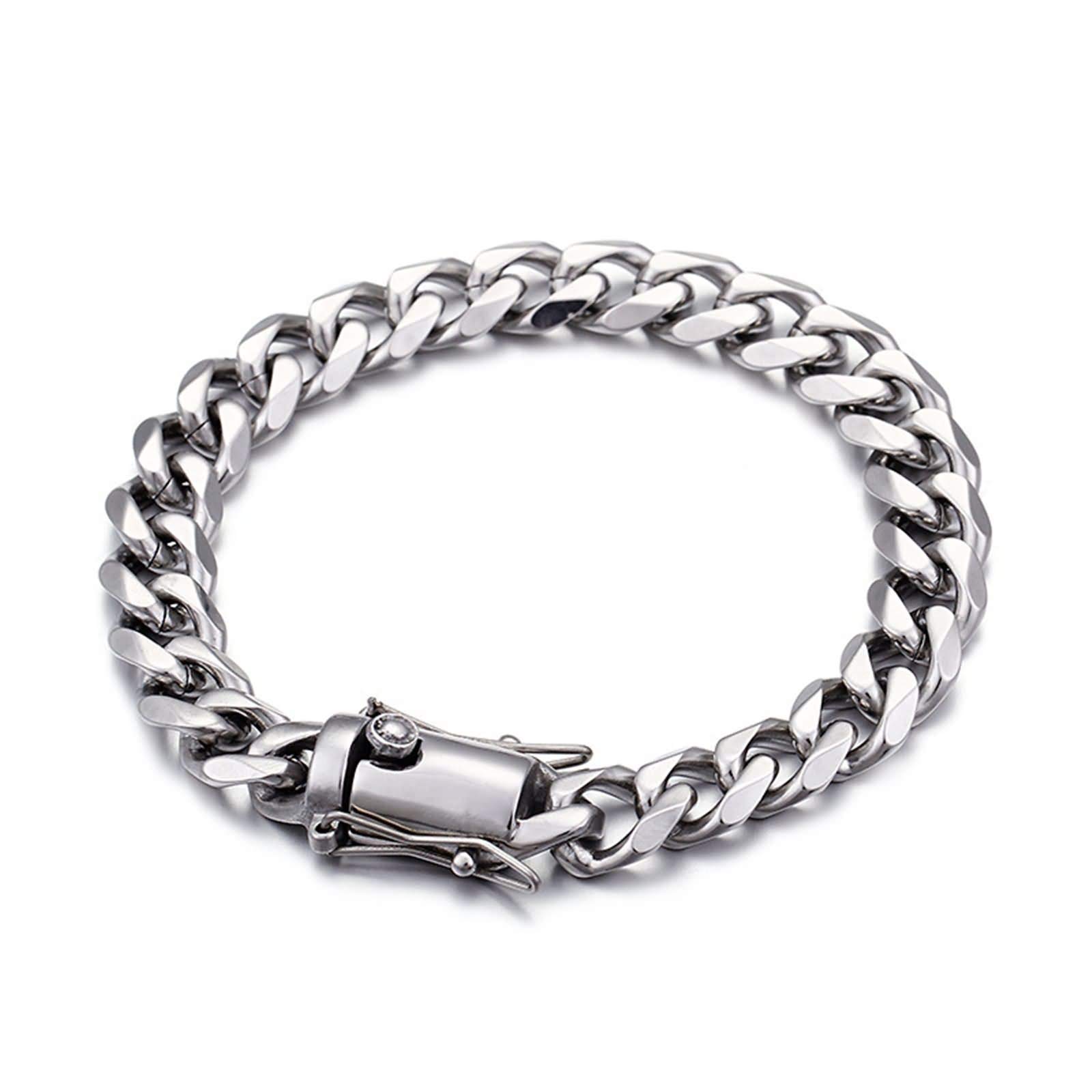 ANAZOZPulseras de Hombres,Pulsera de Acero Inoxidable Para Hombre Cadena de Curb Circonita Blanca Pulseras