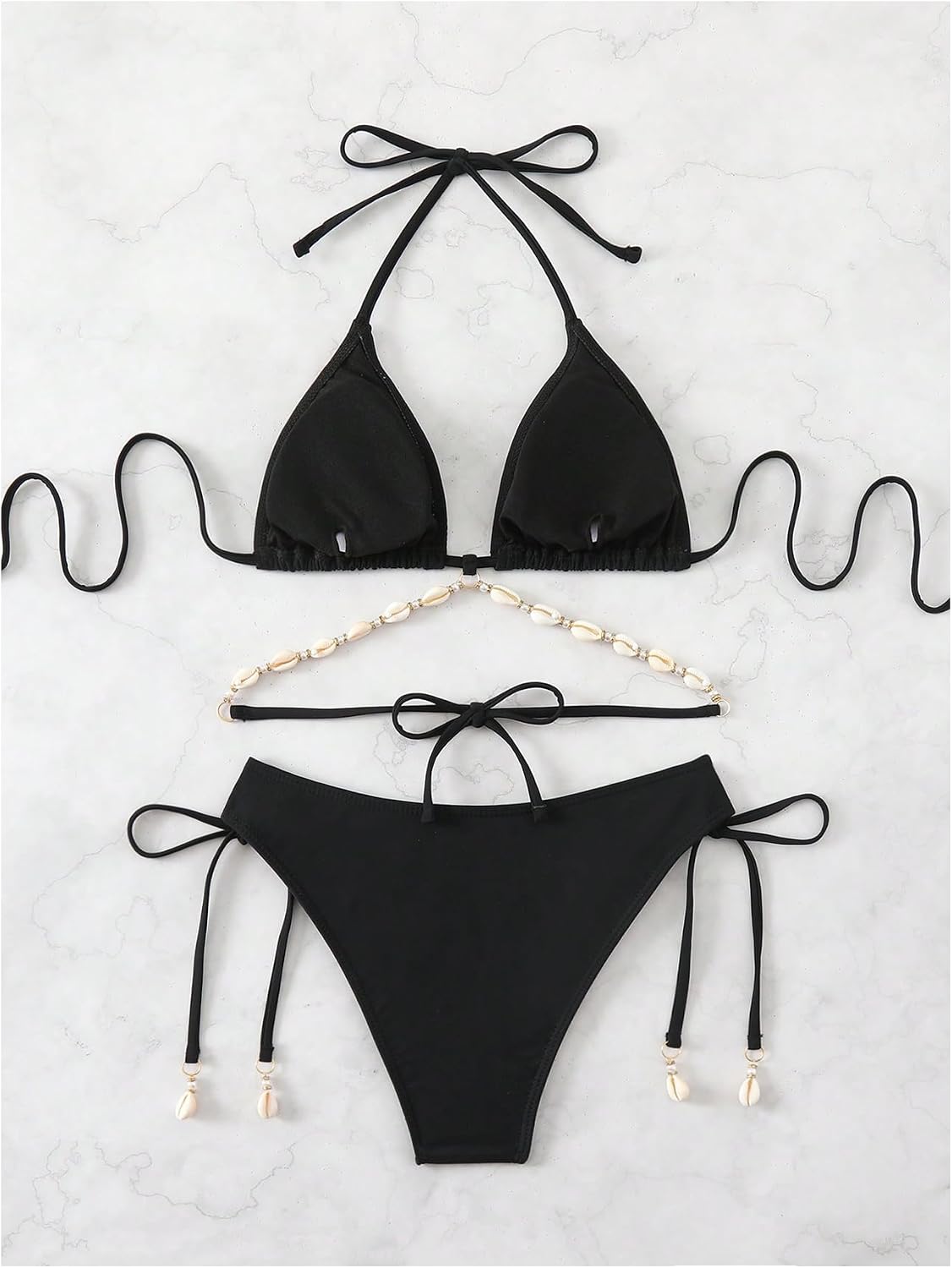 BEAUDRM Women's Triangle Bikini Sets Y2K Boho Cheeky Beaded Halter 2 Piece Bikini Swimsuits String Bathing Suit