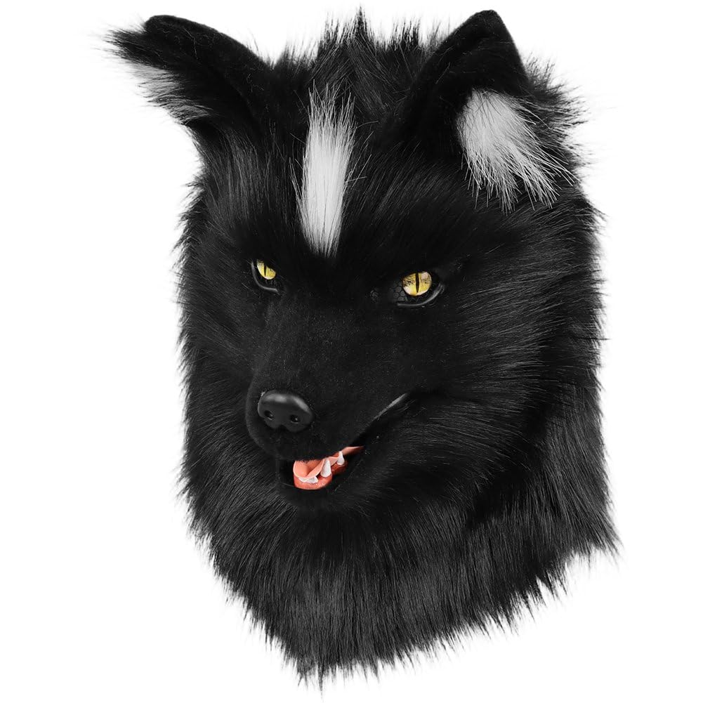 Sofezdo Animal Mask Plush Dog Full Head Therian Masks Fluffy Anime Cosplay Mask for Halloween Masquerade Props